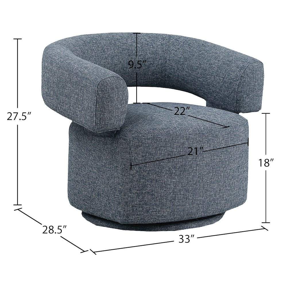 Niya Blue Linen Textured Fabric Swivel Accent Chair