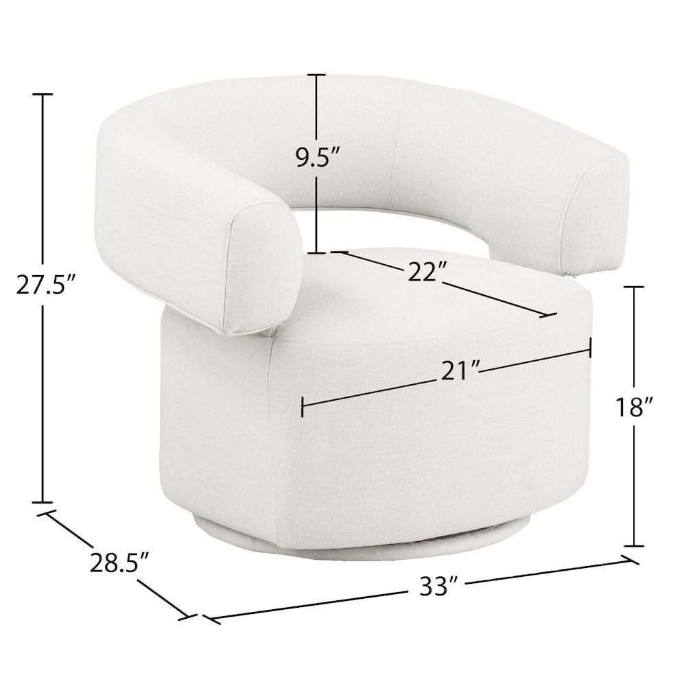 Niya Cream Linen Textured Fabric Swivel Accent Chair