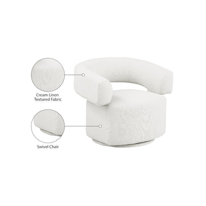 Niya Cream Linen Textured Fabric Swivel Accent Chair