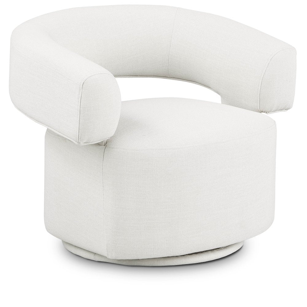 Niya Cream Linen Textured Fabric Swivel Accent Chair