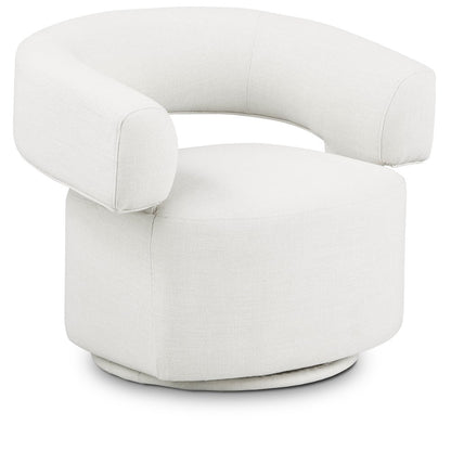 Niya Cream Linen Textured Fabric Swivel Accent Chair