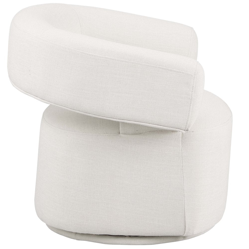 Niya Cream Linen Textured Fabric Swivel Accent Chair