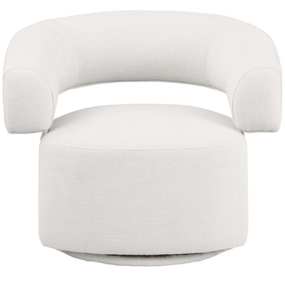 Niya Cream Linen Textured Fabric Swivel Accent Chair