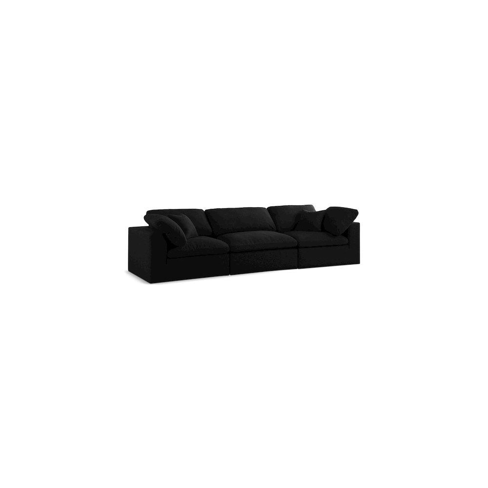 Serene Black Linen Textured Fabric Deluxe Comfort Modular Sofa