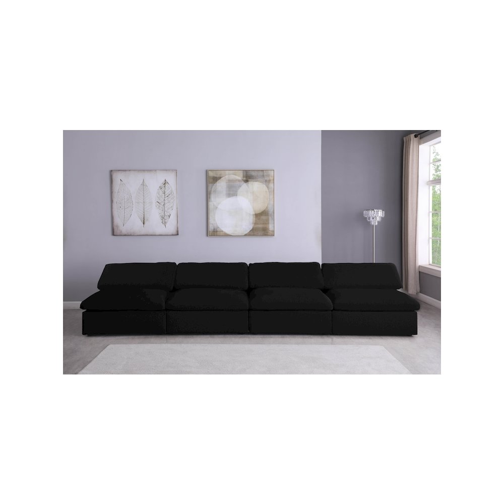 Serene Black Linen Textured Fabric Deluxe Comfort Modular Armless Sofa