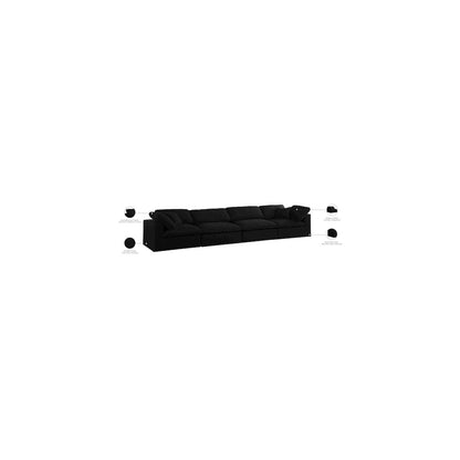 Serene Black Linen Textured Fabric Deluxe Comfort Modular Sofa