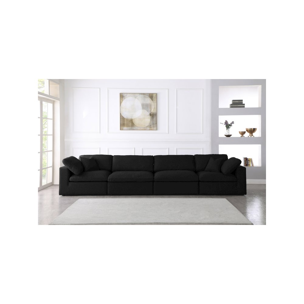 Serene Black Linen Textured Fabric Deluxe Comfort Modular Sofa