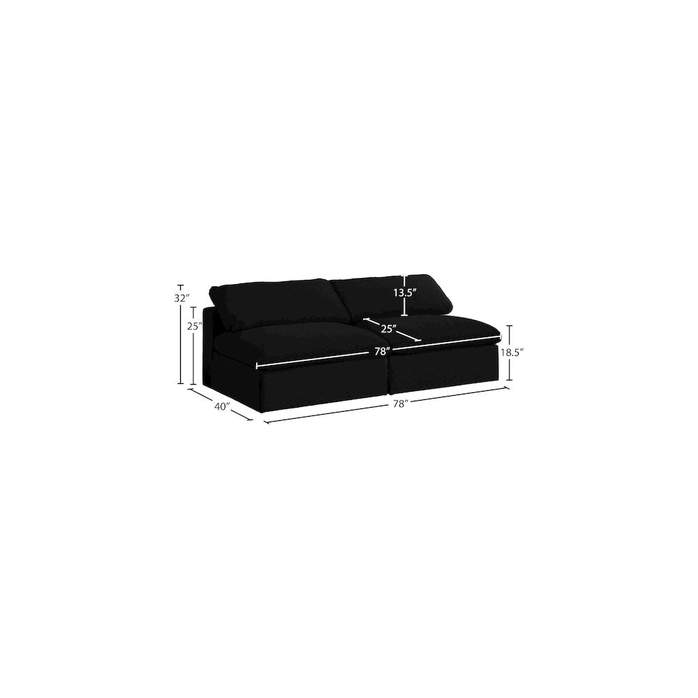 Serene Black Linen Textured Fabric Deluxe Comfort Modular Armless Sofa