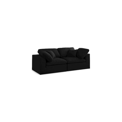 Serene Black Linen Textured Fabric Deluxe Comfort Modular Sofa