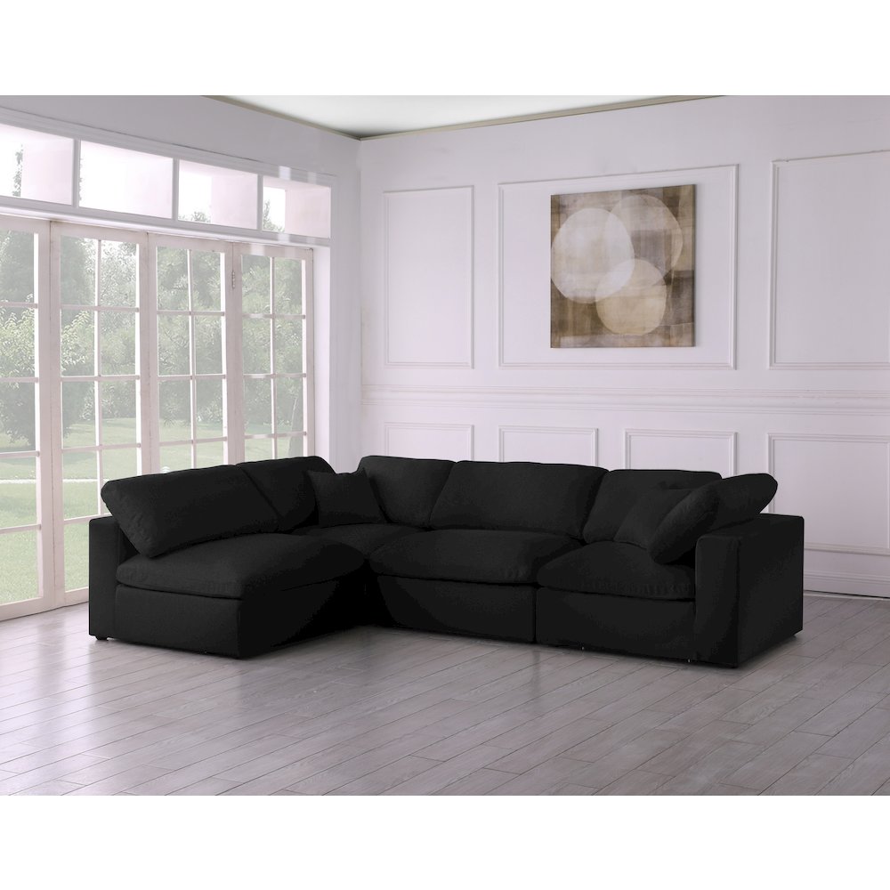 Serene Black Linen Textured Fabric Deluxe Comfort Modular Sectional