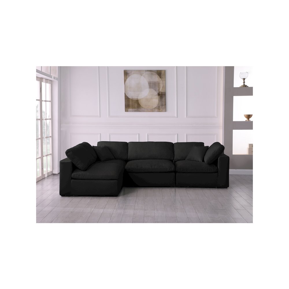 Serene Black Linen Textured Fabric Deluxe Comfort Modular Sectional