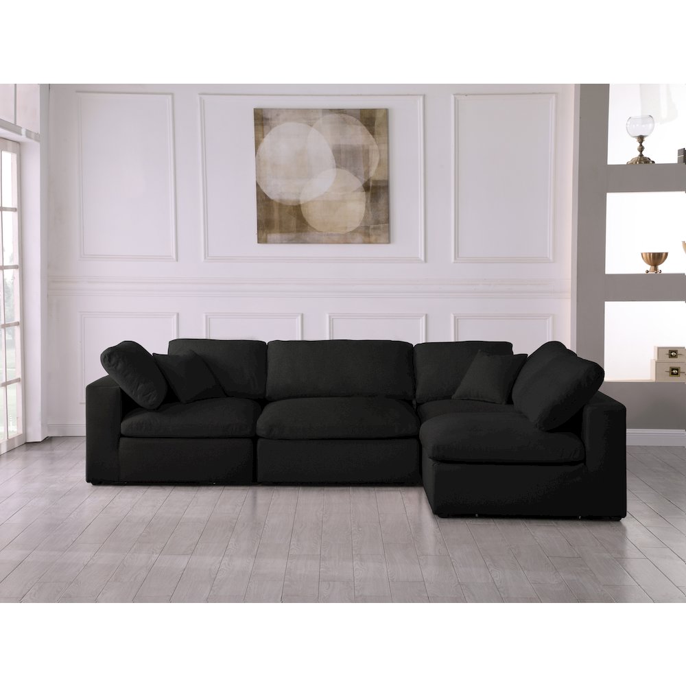 Serene Black Linen Textured Fabric Deluxe Comfort Modular Sectional