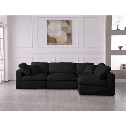 Serene Black Linen Textured Fabric Deluxe Comfort Modular Sectional
