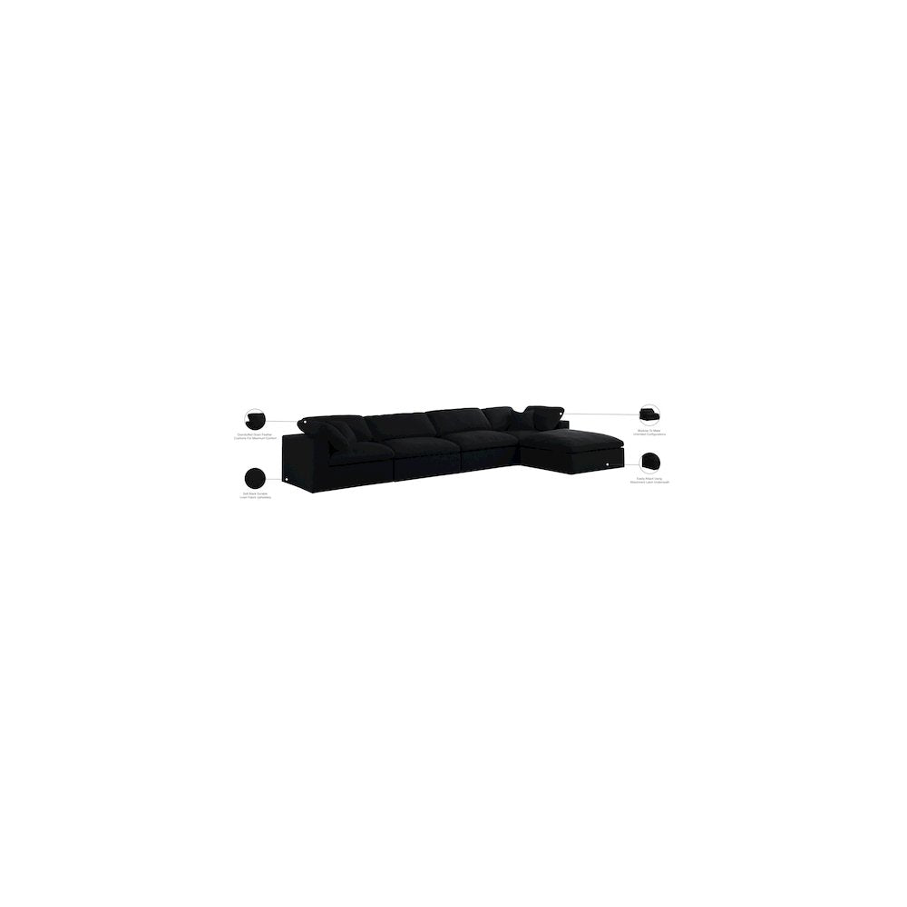 Serene Black Linen Textured Fabric Deluxe Comfort Modular Sectional