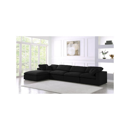 Serene Black Linen Textured Fabric Deluxe Comfort Modular Sectional