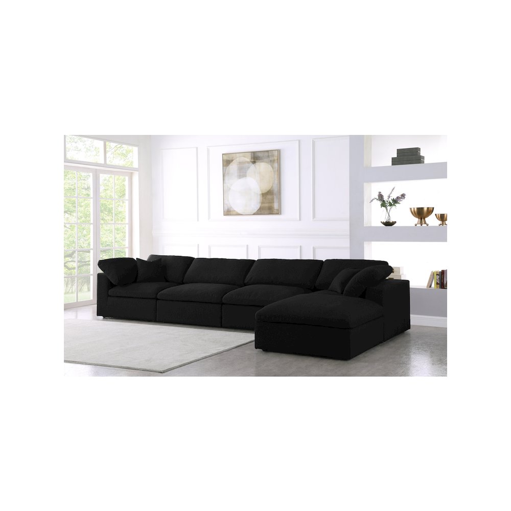 Serene Black Linen Textured Fabric Deluxe Comfort Modular Sectional