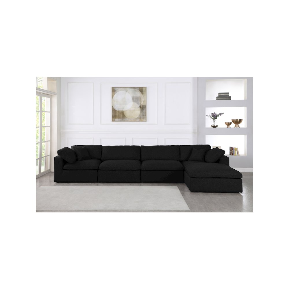 Serene Black Linen Textured Fabric Deluxe Comfort Modular Sectional