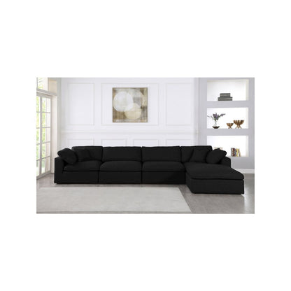 Serene Black Linen Textured Fabric Deluxe Comfort Modular Sectional