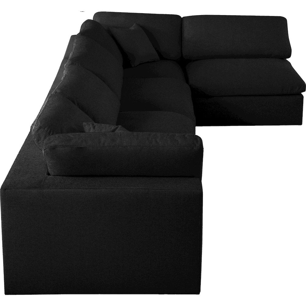 Serene Black Linen Textured Fabric Deluxe Comfort Modular Sectional