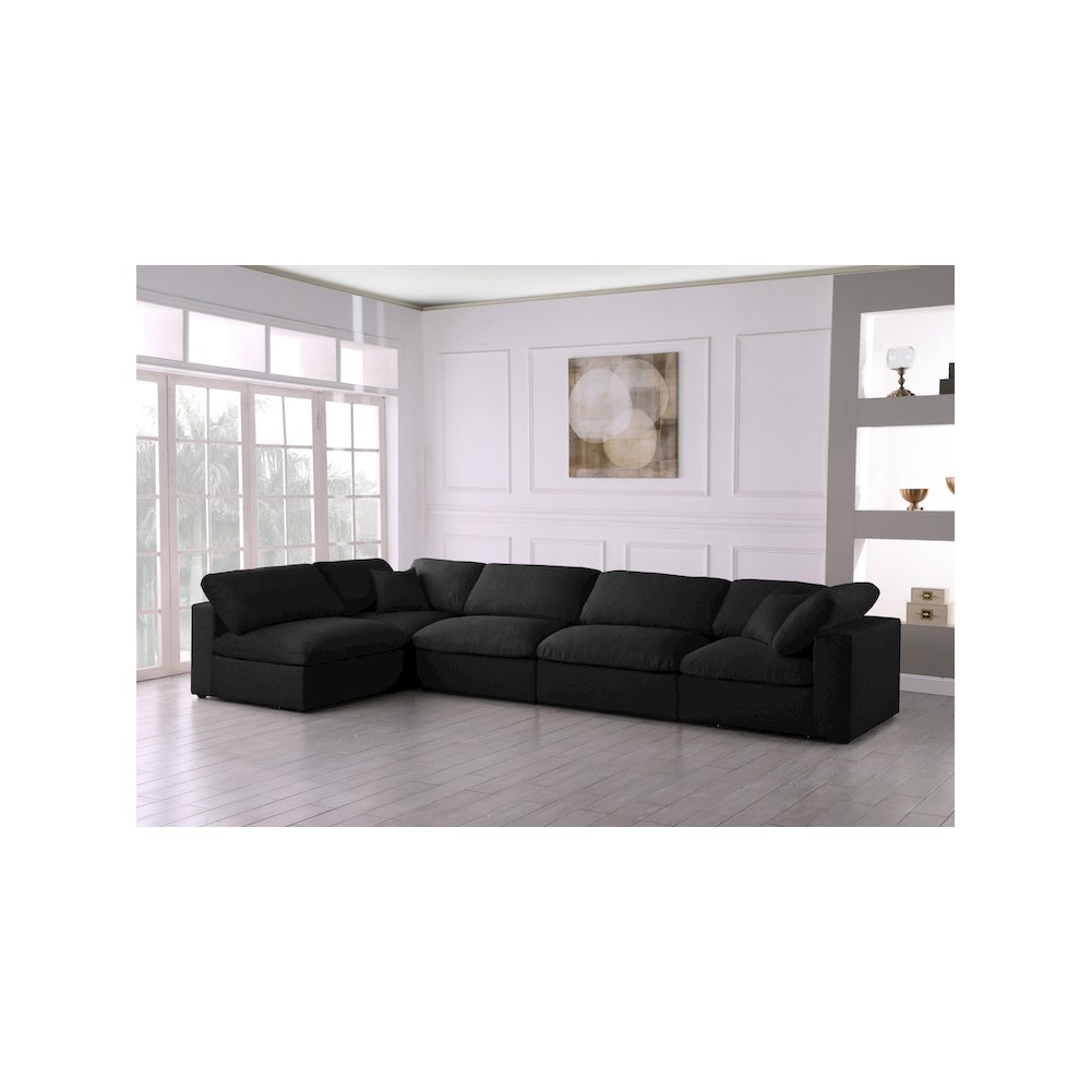 Serene Black Linen Textured Fabric Deluxe Comfort Modular Sectional