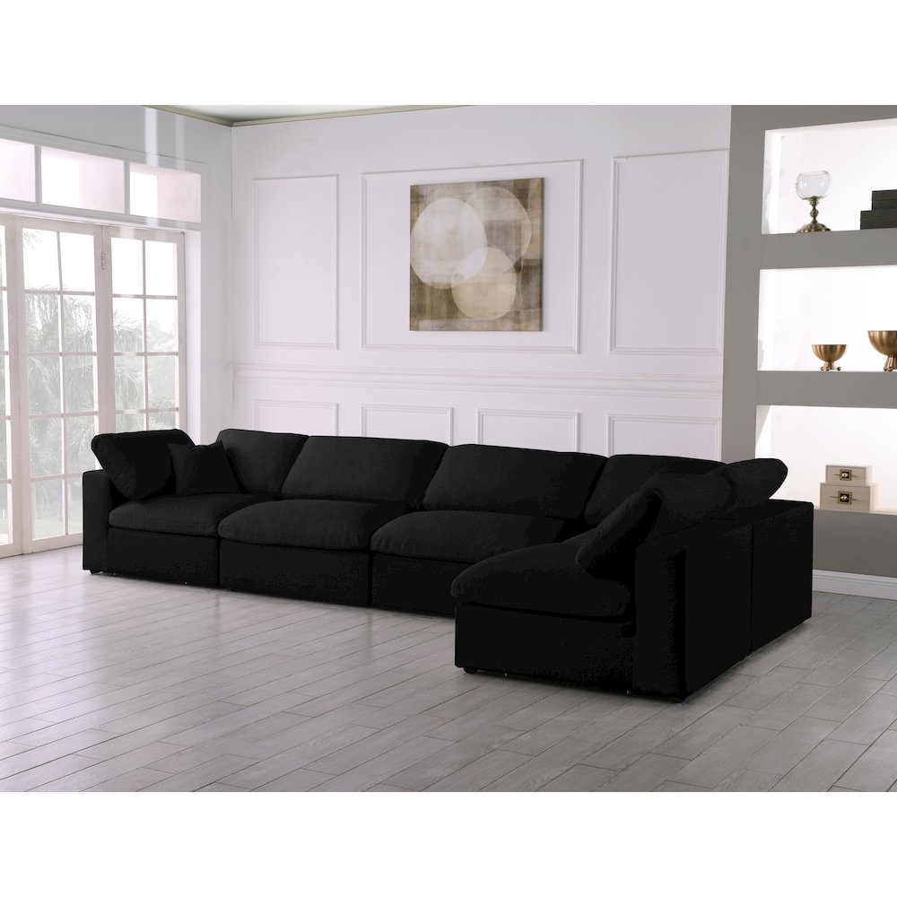 Serene Black Linen Textured Fabric Deluxe Comfort Modular Sectional