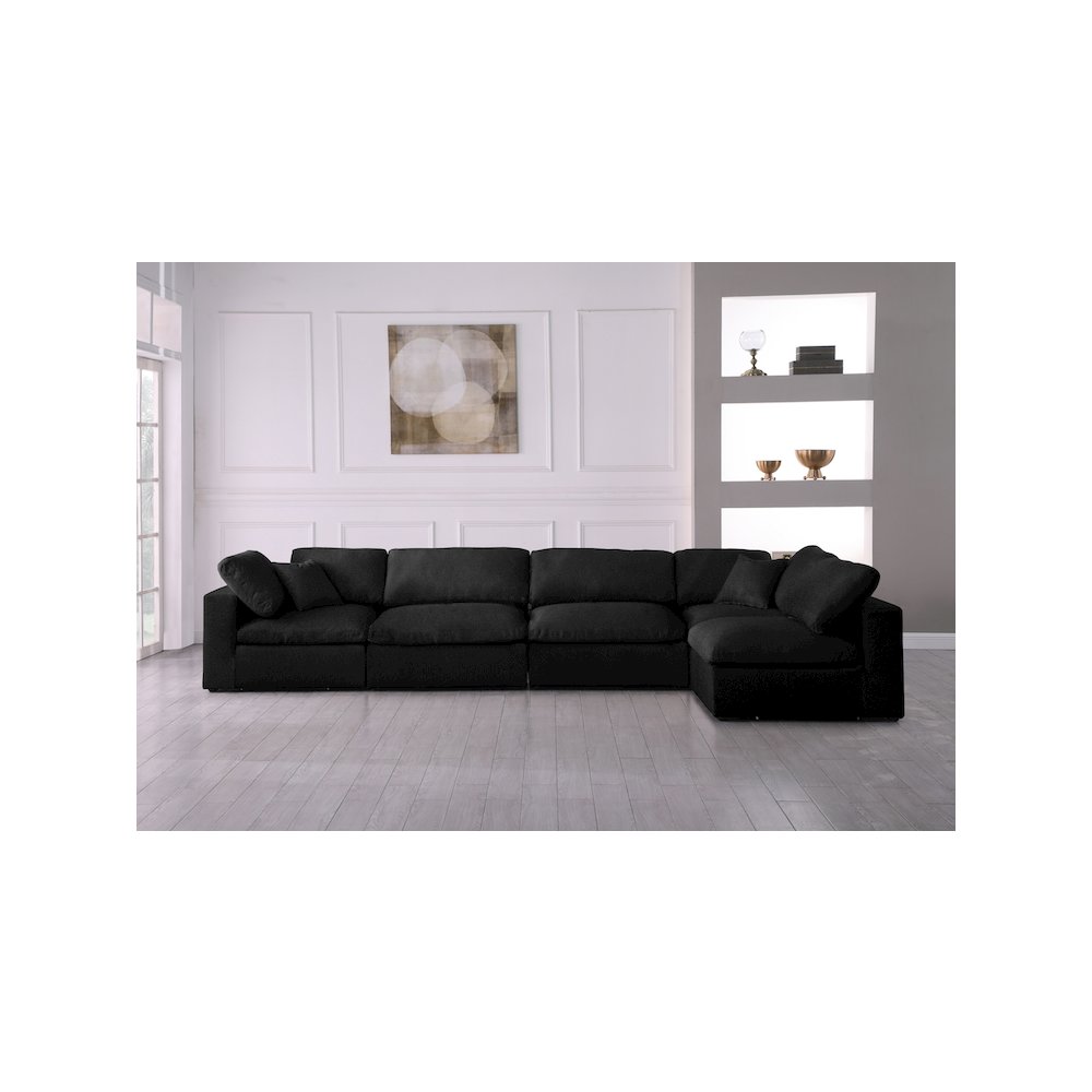 Serene Black Linen Textured Fabric Deluxe Comfort Modular Sectional