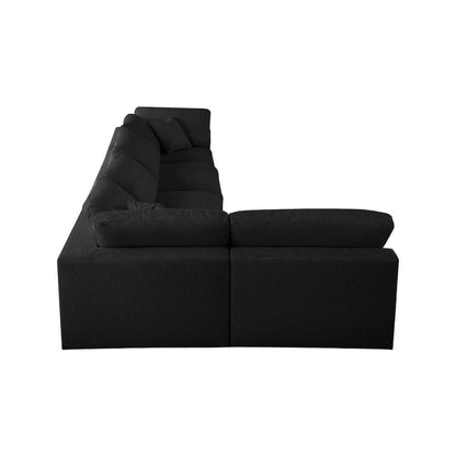 Serene Black Linen Textured Fabric Deluxe Comfort Modular Sectional