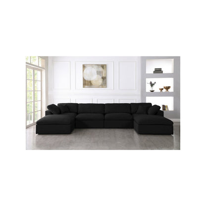 Serene Black Linen Textured Fabric Deluxe Comfort Modular Sectional