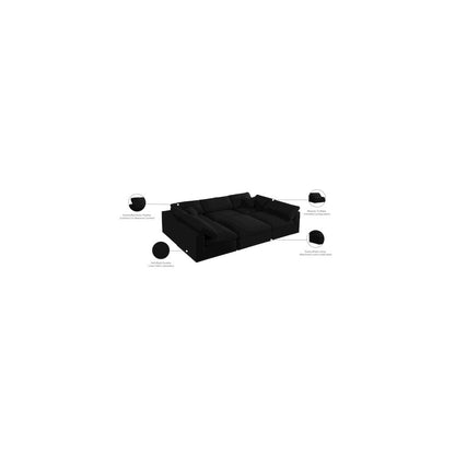 Serene Black Linen Textured Fabric Deluxe Comfort Modular Sectional
