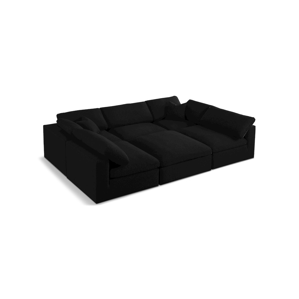 Serene Black Linen Textured Fabric Deluxe Comfort Modular Sectional