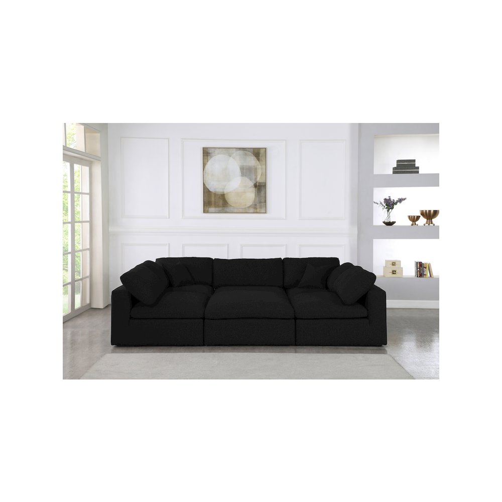 Serene Black Linen Textured Fabric Deluxe Comfort Modular Sectional