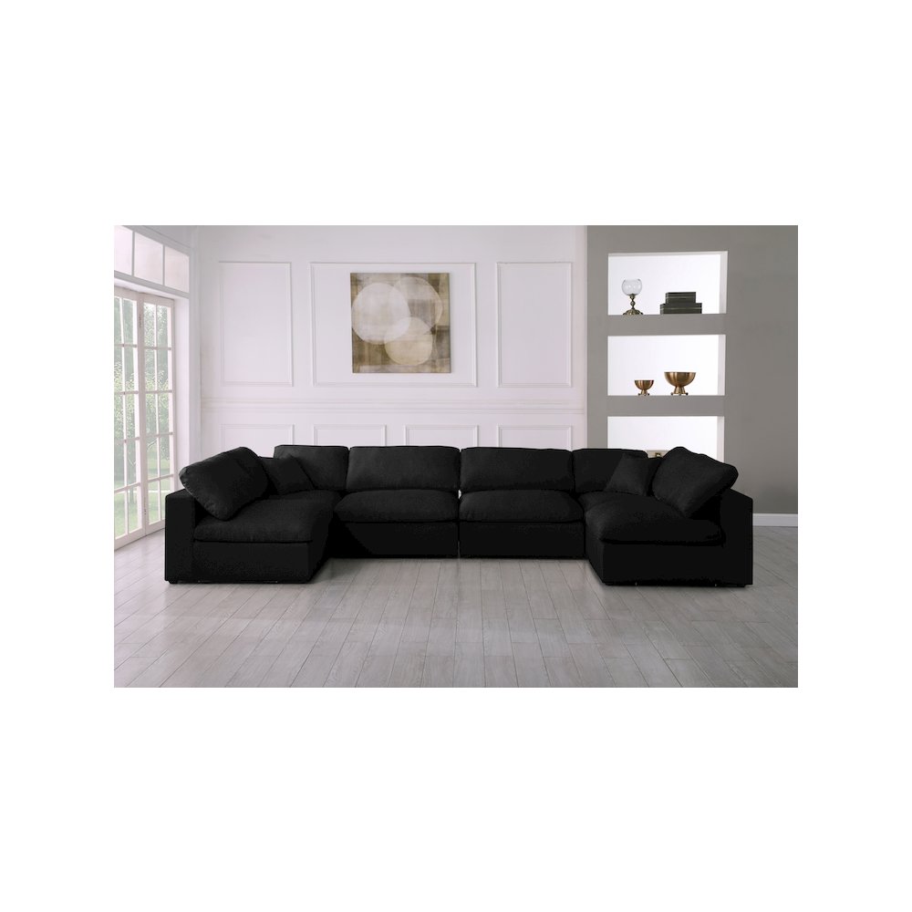 Serene Black Linen Textured Fabric Deluxe Comfort Modular Sectional