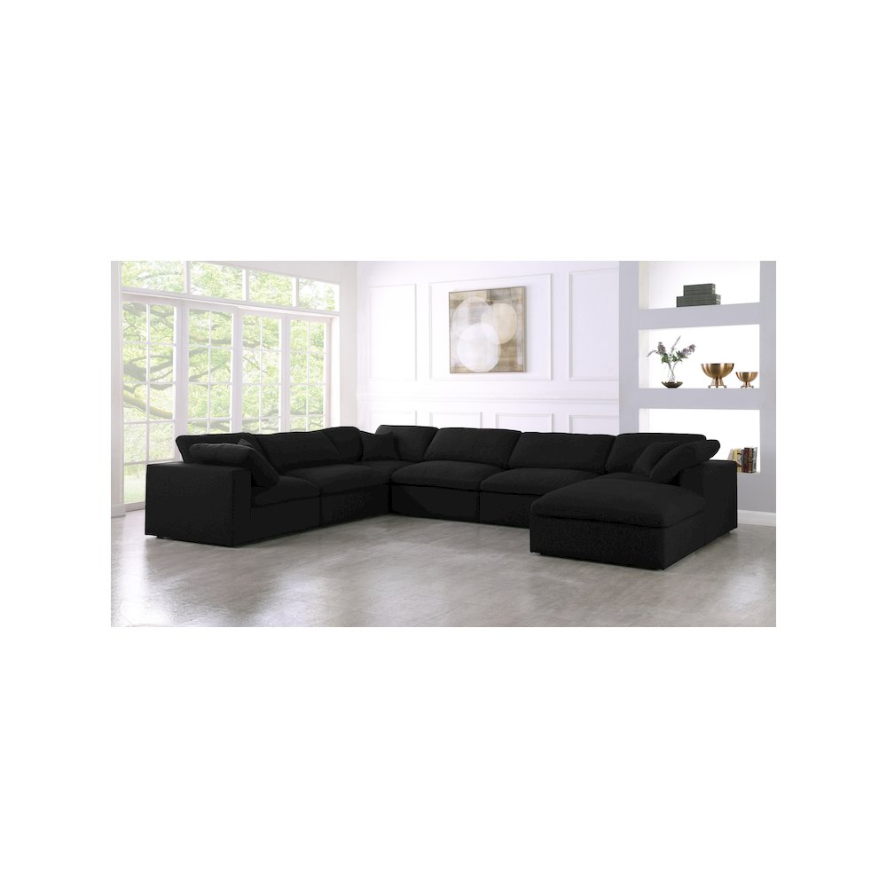 Serene Black Linen Textured Fabric Deluxe Comfort Modular Sectional