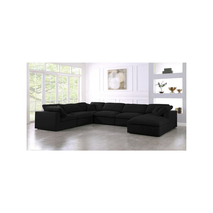 Serene Black Linen Textured Fabric Deluxe Comfort Modular Sectional