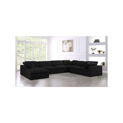 Serene Black Linen Textured Fabric Deluxe Comfort Modular Sectional