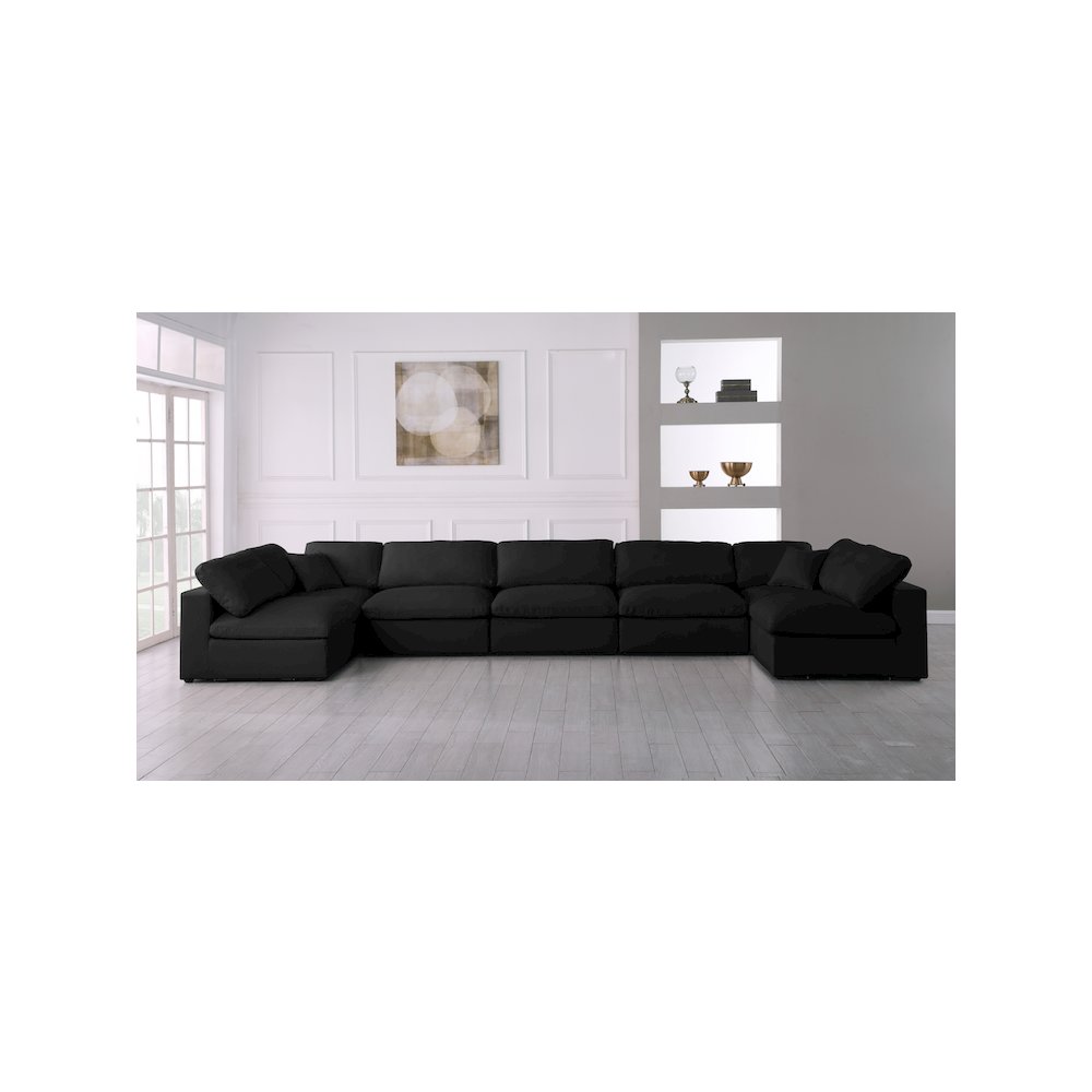 Serene Black Linen Textured Fabric Deluxe Comfort Modular Sectional