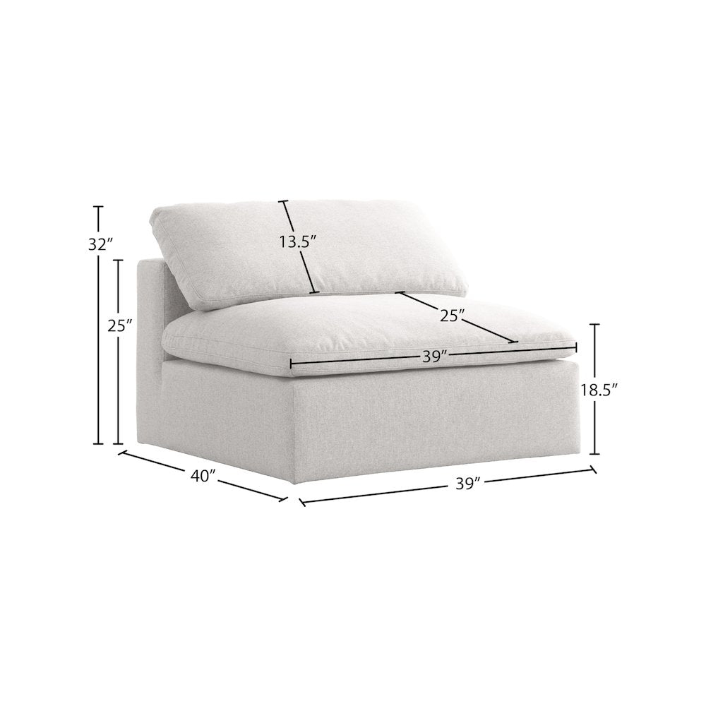 Serene Cream Linen Textured Fabric Deluxe Comfort Modular Armless Chair