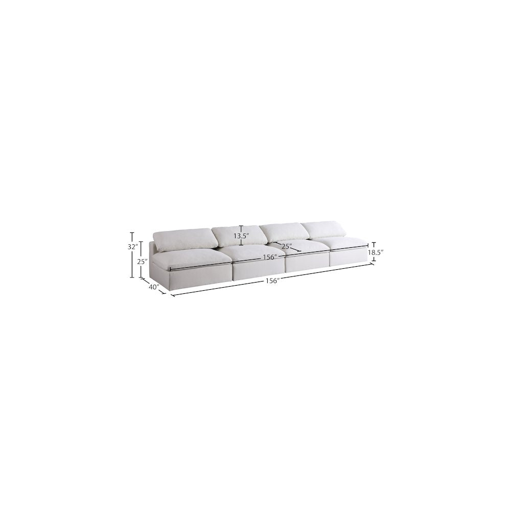 Serene Cream Linen Textured Fabric Deluxe Comfort Modular Armless Sofa
