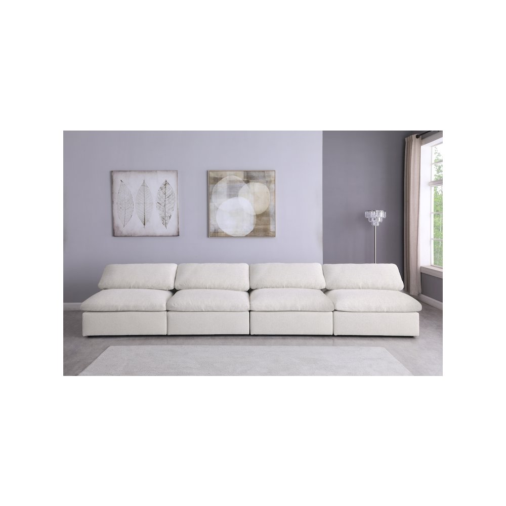Serene Cream Linen Textured Fabric Deluxe Comfort Modular Armless Sofa