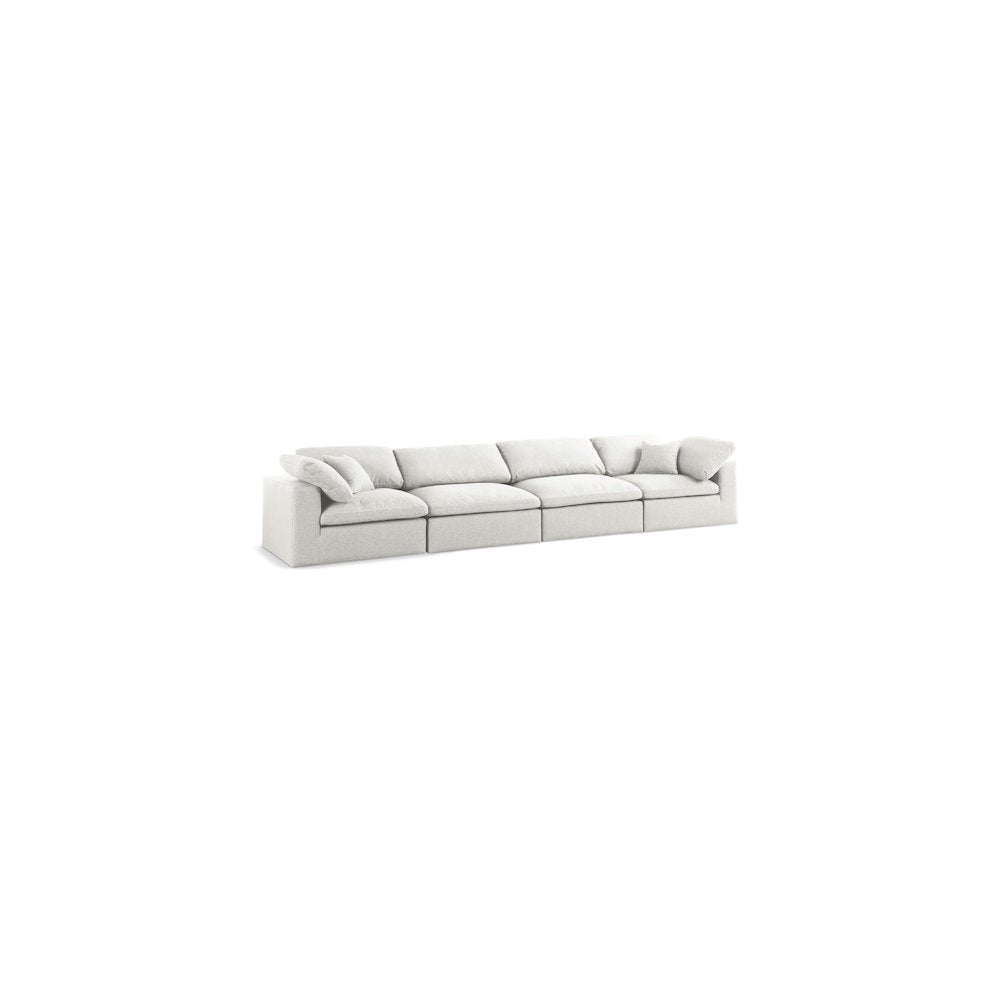 Serene Cream Linen Textured Fabric Deluxe Comfort Modular Sofa