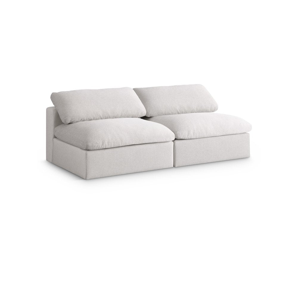 Serene Cream Linen Textured Fabric Deluxe Comfort Modular Armless Sofa