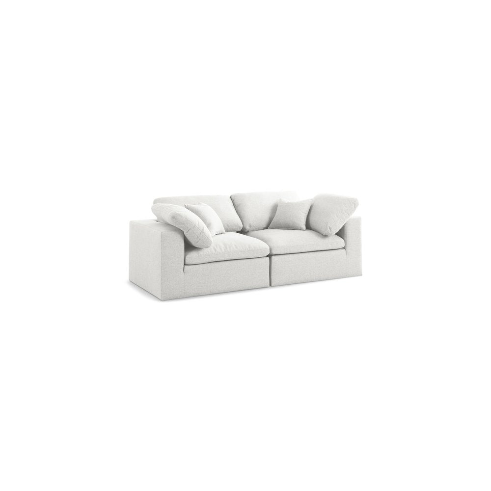 Serene Cream Linen Textured Fabric Deluxe Comfort Modular Sofa