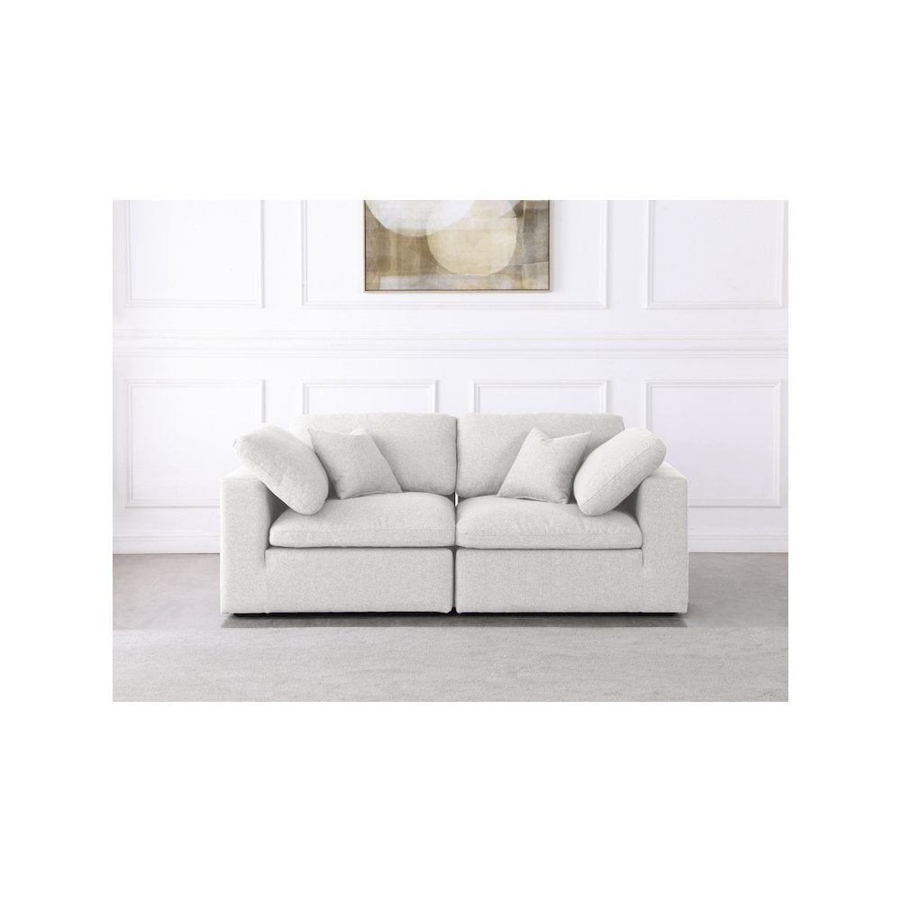 Serene Cream Linen Textured Fabric Deluxe Comfort Modular Sofa