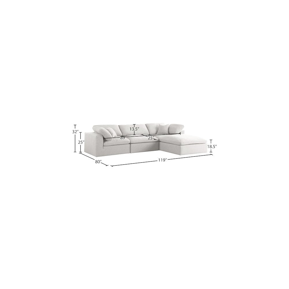 Serene Cream Linen Textured Fabric Deluxe Comfort Modular Sectional