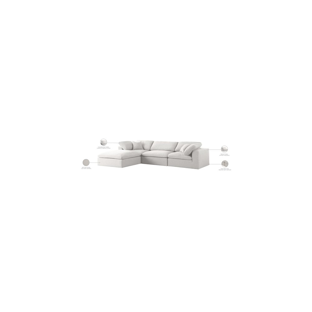 Serene Cream Linen Textured Fabric Deluxe Comfort Modular Sectional