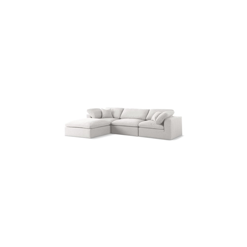 Serene Cream Linen Textured Fabric Deluxe Comfort Modular Sectional