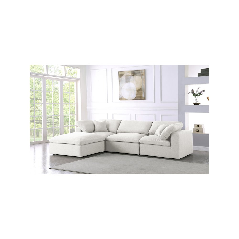 Serene Cream Linen Textured Fabric Deluxe Comfort Modular Sectional