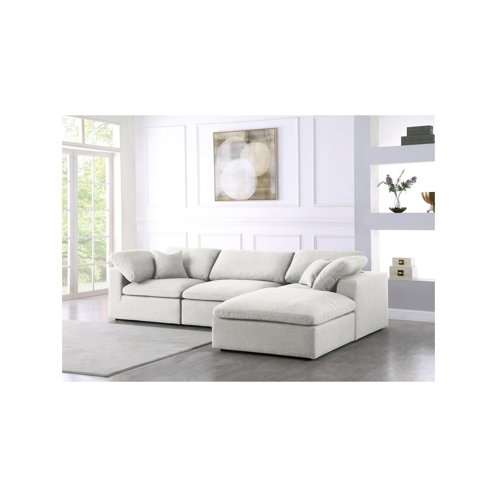 Serene Cream Linen Textured Fabric Deluxe Comfort Modular Sectional