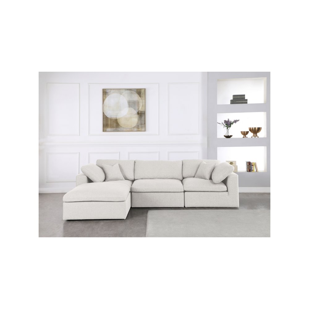 Serene Cream Linen Textured Fabric Deluxe Comfort Modular Sectional