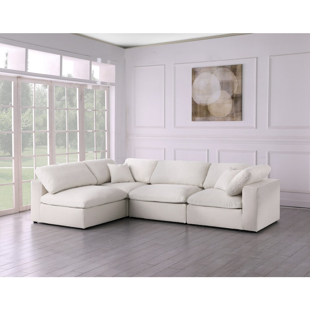 Serene Cream Linen Textured Fabric Deluxe Comfort Modular Sectional